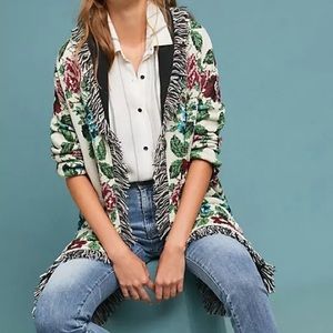 Anthropologie Aldomartins Floral Intarsia Knit Fringe Cardigan